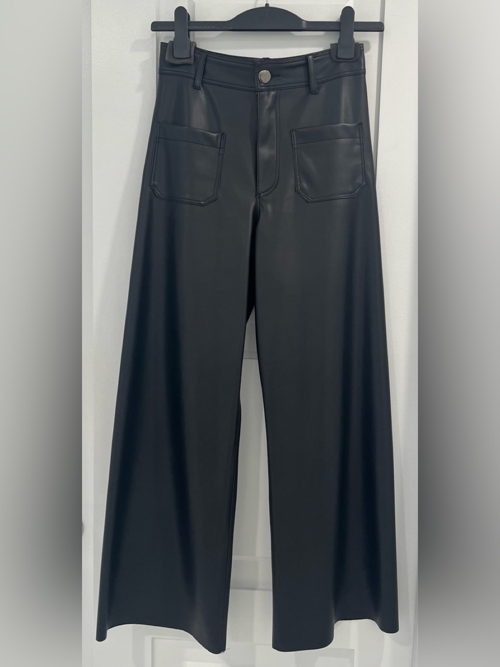 ZARA Faux Leather Patch Pocket Marine Straight Pants, Size 4